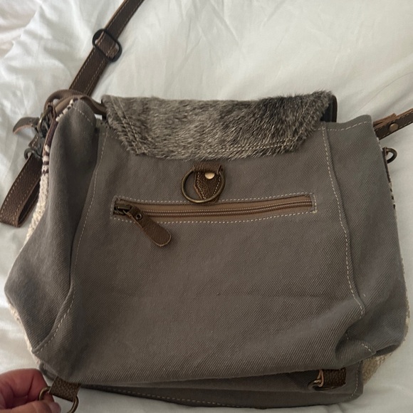 Myra Bag Textured Crossbody in Brown and Cream - Picture 3 of 3